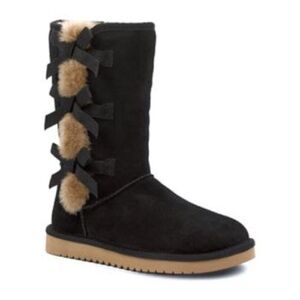 NIB Koolaburra by UGG Black Winter Boots with Tan Fur & Bows | Women’s Size 10W